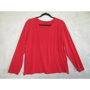 Eileen Fisher Women’s XL Red 100%‎ Silk Long Sleeve Scoop Neck Blouse Top